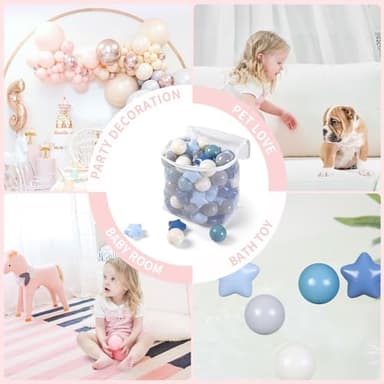TRENDPLAY Star Ball Pit Balls for Toddlers - 200 Count Star Balls Different Shapes, Non-Toxic Plastic Balls for Safe Play, Boys Girls Festival Party Decoration, Cream Blue - Image 6