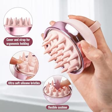 SHINLEA 2 in 1 Scalp Massager Hair Growth,Scalp Scrubber with Soft Silicone Bristles for Dandruff Removal,Shampoo Brush for Exfoliation,Head Massager for Both Wet and Dry Use (Pink) - Image 4