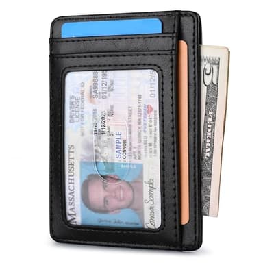 Buffway Slim Minimalist Front Pocket RFID Blocking Leather Wallets for Men and Women - Alaska Black - Image 2