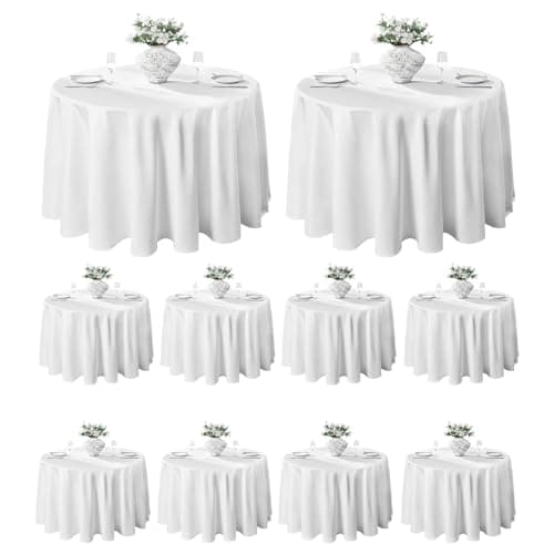 VidaFete Round Tablecloth 132inch 10pack Polyester Table Cloth, Stain Wrinkle Resistant Polyester Dining Table Cover for Kitchen Dinning Party Wedding Rectangular Tabletop Buffet Decoration(White) - Image 1