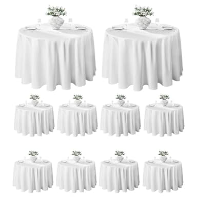 VidaFete Round Tablecloth 132inch 10pack Polyester Table Cloth, Stain Wrinkle Resistant Polyester Dining Table Cover for Kitchen Dinning Party Wedding Rectangular Tabletop Buffet Decoration(White) - Image 1