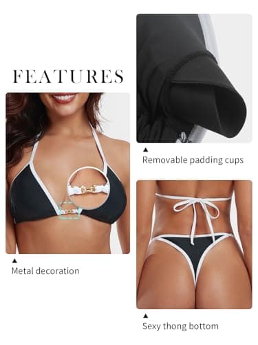 RELLECIGA Women's Thong Bikini Set Triangle Halter Brazilian Two Piece Swimsuit(Black,X-Large - Image 3