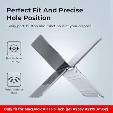 EooCoo Hard Case Compatible with MacBook Air 13.3 inch M1 Chip 2021-2018 with Retina Display, Air 13.3 inch Plastic Protective Case + Transparant Keyboard Cover + Screen Protector, Crystal Clear - Image 5
