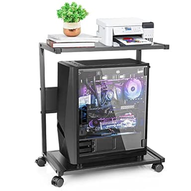 Bfttlity PC Stand Computer Tower Stand 2-Tier Metal CPU Holder with Locking Caster Wheels Suitable for Most PC (Black, L) - Image 1