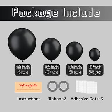 Voircoloria 130pcs Black Balloons Different Sizes 18" 12" 10" 5" Party Latex Balloons for Birthday Graduation Baby Shower Anniversary New Year Holiday Party Decorations - Image 2