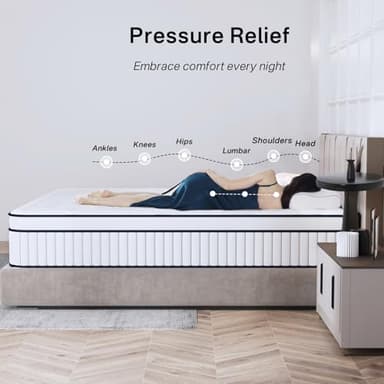 King Size Mattress, 14 Inch King Mattress in a Box, Medium Firm Hybrid Mattresses with Pocket Spring and Soft Foam, Optimal Motion Isolation & Strong Edge Support, Pressure Relief - Image 2