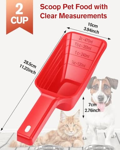2 Cup Dog Food Scoop(2 Pack), Plastic Pet Food Scoop with Measuring Lines for Accurate Pet Food Portions,Dishwasher Safe (Black and Red) - Image 4