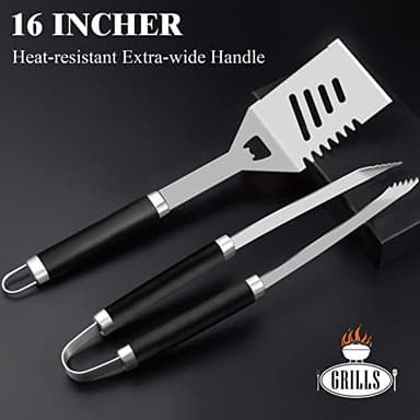 ROMANTICIST 30pcs BBQ Grill Tool Set for Men Dad, Heavy Duty Stainless Steel Grill Utensils Set, Non-Slip Grilling Accessories Kit with Thermometer, Mats in Aluminum Case for Fathers Day Black - Image 3