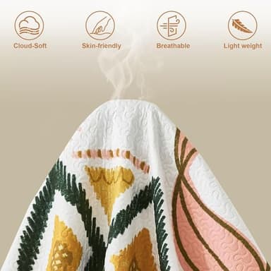 Tyrot 3 Piece Boho Floral Full/Queen Quilt Sets Farmhouse Botanical Reversible Lightweight Bedspread Coverlet with 2 Shams Mid Century Leaves Microfiber Bedding Quilts Set for All Season, 90''x96'' - Image 5