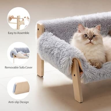 MEWOOFUN Cat Couch Bed, Pet Sofa for Indoor Cats Wooden Indoor Elevated Cat Beds with Removable Mattress Cover Suitable for Kitty, Puppy or Small Animal (Grey, Medium - Image 4