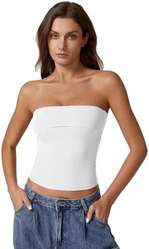 QINSEN Women's Tube Tops Strapless Bandeau Tops Double Lined Slim Fit Summer Going Out Tank Tops - Image 4