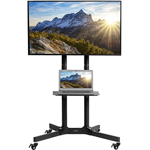 VIVO Mobile TV Cart for 32 to 83 inch Screens up to 110 lbs, LCD LED OLED 4K Smart Flat and Curved Panels, Rolling Stand with Laptop DVD Shelf, Locking Wheels, Max VESA 600x400, Black, STAND-TV03E - Image 1