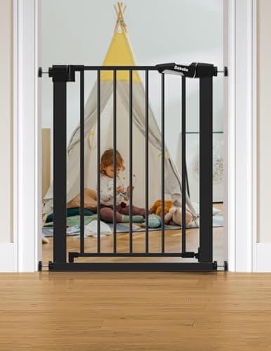 BABELIO 26-28.5 Inch Narrow Easy Install Baby Gate, Auto-Close Pet Gate for Small Stairs and Doorways, NO Drilling Pressure Mounted, NO Extensions, Black - Image 1