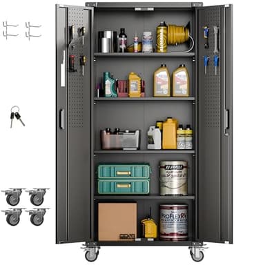 Aobabo Upgraded 72" H Garage Storage Cabinets with Wheels,Metal Storage Cabinets with Door Pegboard for Garage Home Office Storage,Assembly Required, Black - Image 1