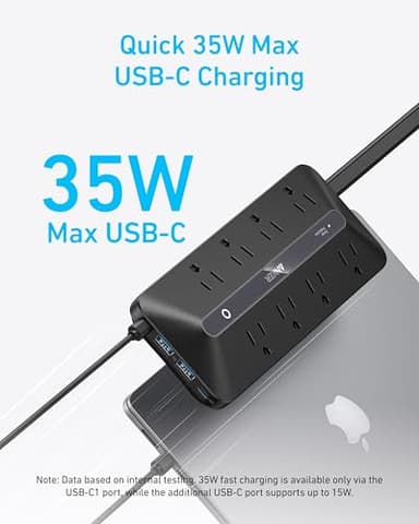 Anker Flat Plug Power Strip, 12-in-1 USB-C Power Strip with 8 AC Outlets, 2 USB-C, 2 USB-A Ports, 5feet Extension Cord, Slim Desk Charging Station, 900J Surge Protection, 35W Max for Home, Office - Image 3