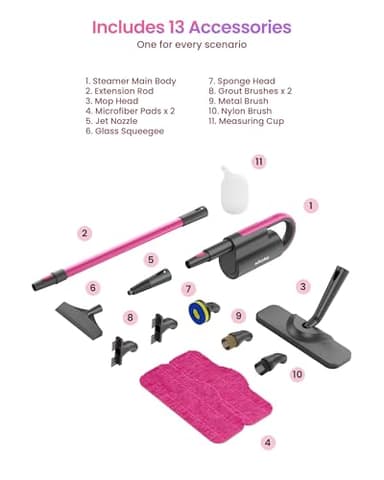 Schenley Steam Mop Cleaner with Detachable Handheld Steamer for Cleaning Hardwood, Laminate Floor, Tiles and Grout, with 7-in-1 Multi-purpose Accessories and Washable Microfiber Pads - Image 7