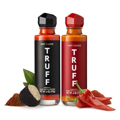 TRUFF Hot Sauce and Hotter Sauce 2-Pack Bundle, Gourmet Hot Sauce Set, Black Truffle and Chili Peppers, Gift Idea for The Hot Sauce Fans (Black/Red, 6 oz, 2 Count) - Image 1