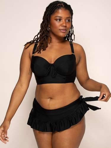 Smart & Sexy womens Plus-size Long Lined Underwire Top fashion bikini sets, Black Hue, 36DDD US - Image 2