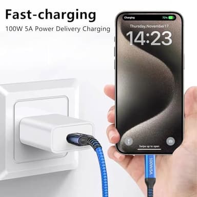 100W Type C to Type C Cable 6ft/2 Meters, 2Pack, 5A Fast Charging, USB C Charger Power Cord for iPhone 15,New iPad Mini 6, iPad Pro 12.9 11 3rd, MacBook Pro,Pixel 5 4a 3 XL, Samsung Galaxy Note 20 S23 - Image 3
