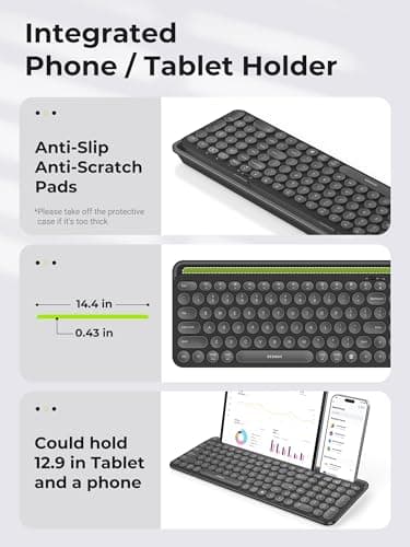 seenda Bluetooth Keyboard and Mouse for iPad, Multi-Device Bluetooth + 2.4G Wireless Keyboard Mouse with Tablet Holder for MacBook/Windows Computer, iOS/Andriod Tablet Phone, Black - Image 3
