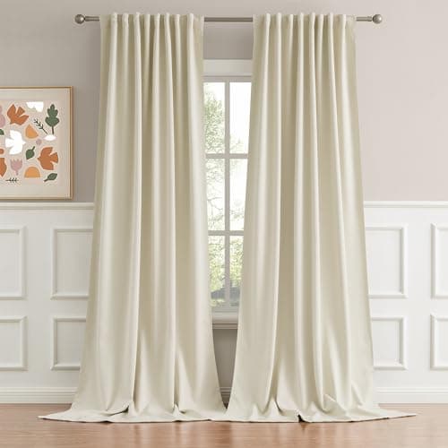 Cream Beige Curtains 108 Inch Length - Back Tab/Rod Pocket Blackout Window Drapes for Bedroom Thermal Insulated Room Darkening Curtains for Living Room (52 x 108 Inches Long, 2 Panels) - Image 1