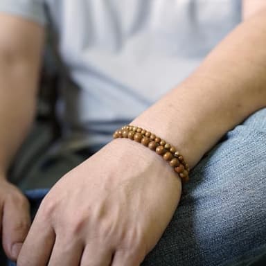 2 Pcs Natural Gemstone Beaded（4mm/6mm）Healing Jewelry，Handmade Adjustable Bracelet for Man Women,Matching Bead Couple Bracelets for Boyfriend Girlfriend (Wood-Grain Yellow) - Image 4