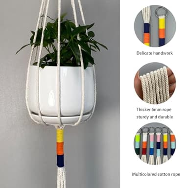 TineDew Plant Hanger Macrame,Macrame Plant Hangers Indoor and Outdoor use for pots 4-8 inch,Macrame Plant Holder with Colorful Cotton Rope,Original Design(Yellow) - Image 5