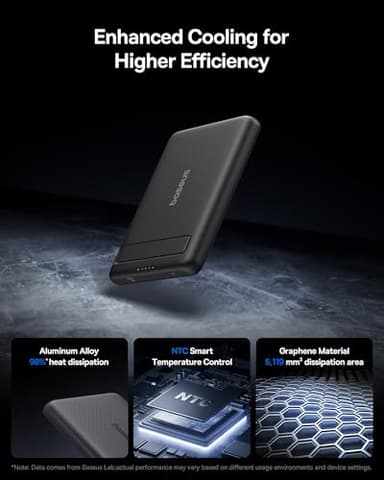 Baseus Picogo Power Bank, Smallest 5000mAh Magnetic Portable Charger with Stand, Qi2 Certified 15W Ultra-Mini MagSafe Battery Pack, Alloy Wireless Travel Fast Charger for iPhone 17/16 Series(Black) - Image 6