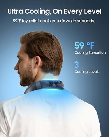 HIGO CoolMaster Ultra Neck Fan, Neck Air Conditioner, 2-in-1 Cooling Neck Fan Portable Rechargeable, Wearable Personal Fan, 5500mAh Large Battery, Ergonomic Design, Glacier Gray - Image 3