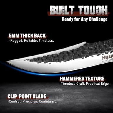 Huusk Fixed Blade Bowie Knife - 8" Hunting Knife with Sheath, Full Tang Survival Knives with Ergonomic Wood Handle, Outdoor Bushcraft Knives for Camping Hiking Fishing BBQ, Father's Day Gifts Box - Image 3