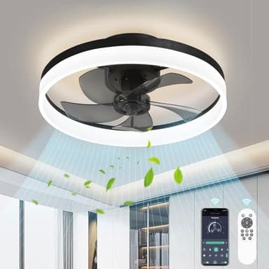 AHAWILL Low Profile Ceiling Fans with Lights,19.7" Flush Mount Ceiling Fan with Remote,Reversible,Noiseless,Dimmable,Black Fandelier Chandelier Ceiling Fan for Bedroom. - Image 1