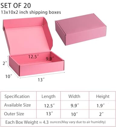 DUZCLI Small Shipping Boxes 13x10x2 Inches – Pink Corrugated Cardboard Boxes (20-Pack) for Mailing, Packing, Small Business & Gift Packaging - Recyclable & Sturdy - Image 3