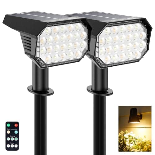 Brightown Solar Lights Outdoor Waterproof IP67, [Cool & Warm Light 2-in-1] Solar Spot Lights Outdoor, 2 Colors 3 Brightness Levels LED Outdoor Solar Lights for Yard Pathway Garden House, 2 Pack - Image 1