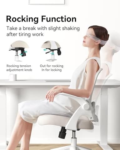 Hbada Office Desk Chair with Flip-Up Armrests and Saddle Cushion, Ergonomic Office Chair with S-Shaped Backrest, Swivel, Mesh, Grey - Image 8