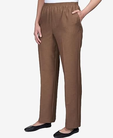 Alfred Dunner Womens Classic Signature Fit Textured Trousers with All-Around Elastic Waistband Taupe Size 18 - Image 7