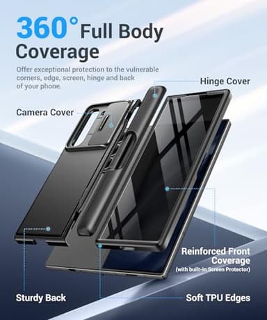 BERFY for Z Fold 6 Case with Privacy Screen Protector, [Anti Spy] Built-in S Pen Holder, Slide Camera Cover, Hidden Kickstand, Full Body Shockproof Slim Phone Case for Samsung Galaxy Z Fold 6, Black - Image 6