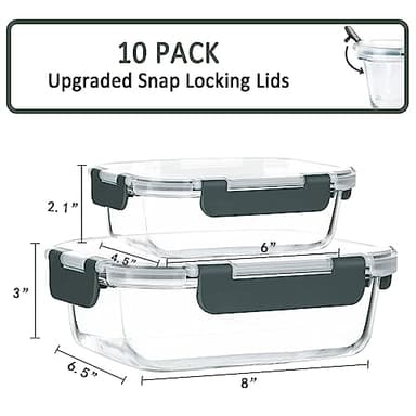 [10-Pack] Glass Meal Prep Containers with Lids, MCIRCO Food Storage Containers with Snap Locking Lids, Airtight Lunch Containers, Microwave, Oven, Freezer and Dishwasher - Image 2