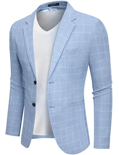 COOFANDY Mens Blazer Casual Fitted Sport Coats Western Summer Weeding Party Suit Jackets Sky Blue - Image 1