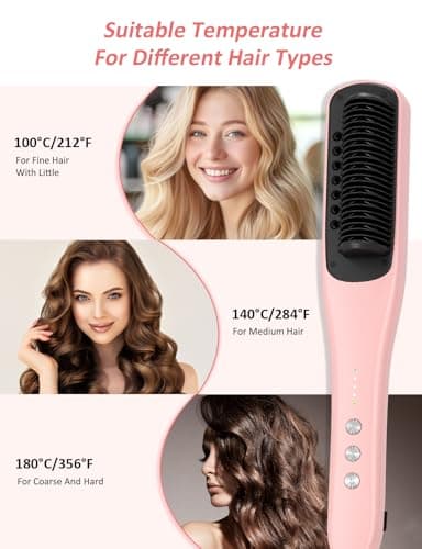 Venxis Hair Straightener Brush, Straightening Comb with 3 Temp Settings & 20s Fast Heating 212℉ to 415℉, 30-Minute Auto Shut-Off & 120 Voltage, Steam Design for Hair Treatment (Pink) - Image 5