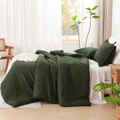 Litanika Oversized King Comforters Olive Green Super King Size, 3 Pieces Lightweight Solid Bedding Comforter Set, All Season Fluffy Bed Set (120x120In Comforter & 2 Pillowcases) - Image 5