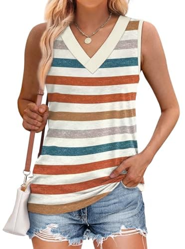 WIHOLL Womens Tank Top Loose Fit Summer Sleeveless T Shirts Dressy Casual Blouses V Neck Boho Tops Tshirts Shirts Spring Hawaiian Vacation Outfits XL - Image 2