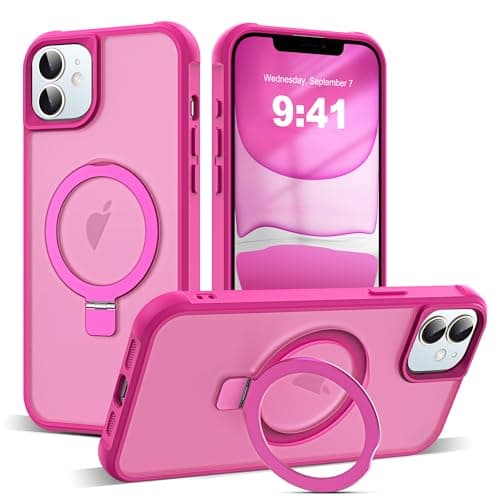 SKYLMW Compatible with iPhone 11 Case with Invisible Magnetic O-Ring Stand Military-Grade Translucent Case for iPhone 11 6.1" [Compatible with Mag-Safe][Great Grip Feeling], Rose - Image 1