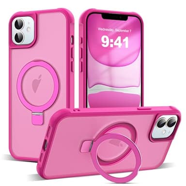 SKYLMW Compatible with iPhone 11 Case with Invisible Magnetic O-Ring Stand Military-Grade Translucent Case for iPhone 11 6.1" [Compatible with Mag-Safe][Great Grip Feeling], Rose - Image 1