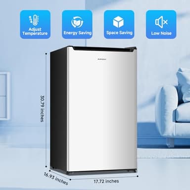 BANGSON 2.1 Cu.ft Upright Freezer, Compact Mini Freezer with Reversible Door, Adjustable Thermostat, Removable Shelves, Energy-Saving Small Freezer for Garage/Dorm/Office/Apartment, Silver - Image 3