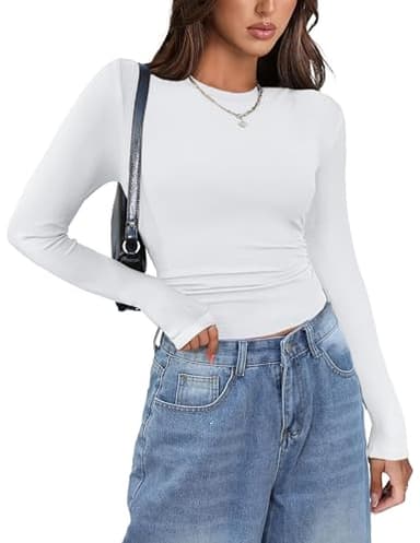 Zeagoo Womens Summer Tops 2024 Long Sleeve Stretch Crewneck Ribbed T-Shirt Fitted Casual Basic Tops 3 Pack - Image 3