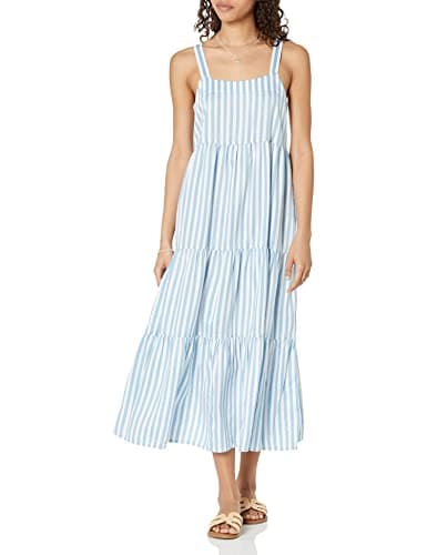 The Drop Women's Britt Tiered Maxi Tent Dress, Blue Bell Stripe, L - Image 1