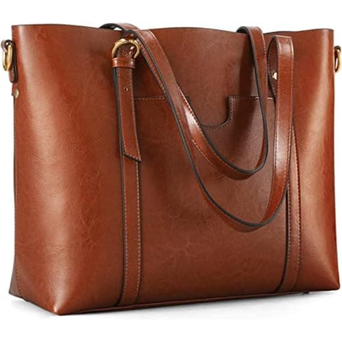 Kattee Genuine Leather Women Tote Bag Soft Handbags Vintage Shoulder Purses Fashion Top Handle Bag Large Capacity (Dark Brown) - Image 1