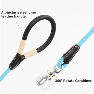 Mile High Life Genuine Leather Wrapped Handle Dog Leash, w Heavy Duty Clasp Rope Leash for Small Medium Large Dogs (Blue, 5FT) - Image 3