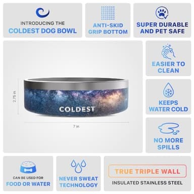 Coldest Dog Bowl - Anti Rust Metal, Non Slip, 3 Layers Insulated Stainless Steel Dog Bowls - Spill Proof & Heavy Duty - Water Bowl for Dogs, Cats & Pets, Dish Washer Safe (42 oz, Into The Beyond) - Image 5