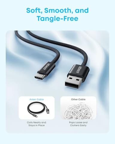 Anker Zolo USB to USB C Cable, Seamless CarPlay Connesction, Durable and Braided Type C Cable, Premium Look with Slim Connector, for iPhone 17/16 Series, iPad Pro, and More (Black, 3.3FT) - Image 3